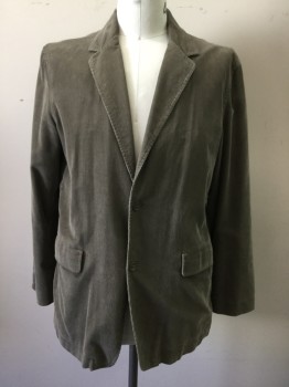 J. CREW, Lt Gray, Cotton, Solid, Corduroy, Single Breasted, 2 Buttons, C.A., Notched Lapel, L/S, 2 Flap Pocket