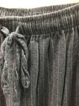 Mens, Sleepwear PJ Bottom, POLO RALPH LAUREN, Gray, White, Cotton, Stripes - Pin, L, Gray with White Pinstripes Flannel, Elastic Waist, 2 Side Pockets