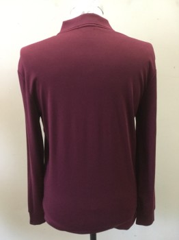 POLO, Maroon Red, Cotton, Solid, Collar Attached, Long Sleeves, 2 Button Neck, Polo Horse Logo