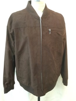 TASSO ELBA, Chocolate Brown, Polyester, Solid, Zip Front, Perforated Yoke, 3 Pockets, Rib Knit Collar/Cuffs and Waistband,