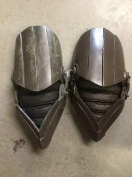 Unisex, Sci-Fi/Fantasy Accessory, MTO, Brown, Plastic, Nylon, Solid, PAIR, Mismatched Paint Job, 1 is Aged/Distressed,  Other Solid  Brown, Hinged Elbow Pad, No Attachments
