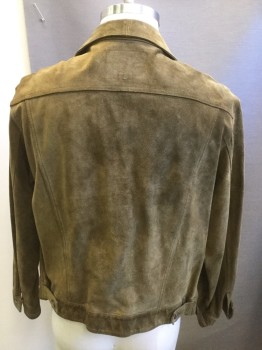 GAP, Olive Green, Suede, Solid, Denim Style Suede Jacket, Collar Attached, Button Front, Long Sleeves, Slit and Pocket Flaps