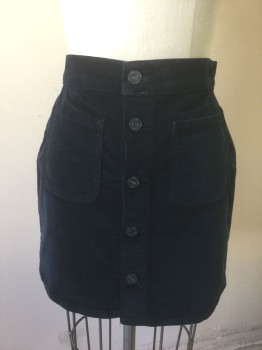 MOTHER, Navy Blue, Cotton, Elastane, Solid, Dark Navy Corduroy, Button Front, 2 Patch Pockets at Hips, 2 Pockets in Back