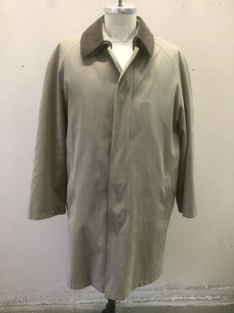 JOSEPH & FEISS, Beige, Nylon, Acetate, Solid, Single Breasted, Collar Attached, Raglan Sleeves, 2 Pockets, **Comes with 1. Detachable Collar with Brown Leather on Opposite Side, 2. Detachable Inner Liner, Both Have Barcode # Written Inside