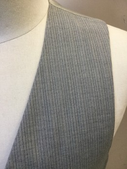 ACADEMY AWARDS, Lt Gray, Blue, Wool, Stripes - Pin, Vest, Button Front, 2 Pockets, Solid Silver Silk Back