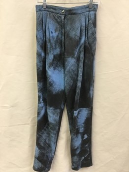 Mens, Leather Pants, WYNAND, French Blue, Black, Leather, Abstract , 33, 26, French Blue with Black Abstract, 1-1/4" Waistband, 3 Pleat Front, Zip Front, 2 Slant Pockets