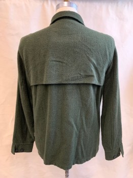 L.L. BEAN, Forest Green, Wool, Nylon, Solid, Zip Front, Collar Attached, 4 Pockets, Storm Flaps Front and Back, Long Sleeves, Button Cuff
