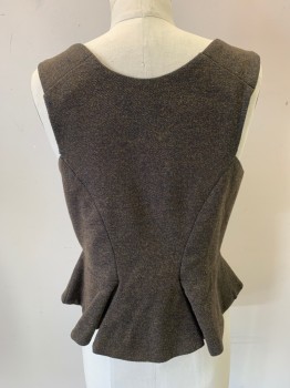 Womens, Historical Fiction Bodice, MTO, Dk Brown, Wool, Solid, Tweed, W 30, B: 36, Square Neck, Hook & Eyes Front, Pleated Peplum