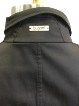 BUGATTI, Black, Nylon, Solid, Single Breasted, Collar Attached, 2 Pockets, Water Repellent,