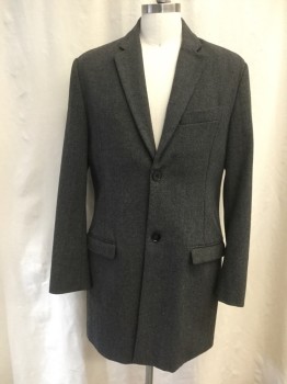 BANANA REPUBLIC, Black, Gray, Wool, Polyester, Herringbone, Single Breasted, Collar Attached, Notched Lapel, 3 Pockets, Long Sleeves