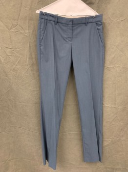 THEORY, Steel Blue, Wool, Solid, Flat Front, 4 Pockets, Zip Fly Belt Loops