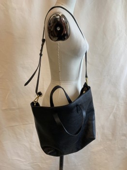 MADEWELL, Black, Leather, Cotton, Solid, Long Adj and Removable Strap, 2 Small Handles, Zip Closure, 3 Pockets Inside