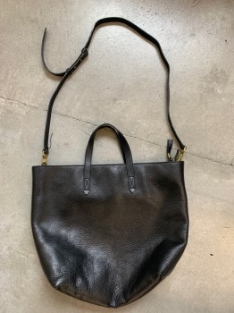 MADEWELL, Black, Leather, Cotton, Solid, Long Adj and Removable Strap, 2 Small Handles, Zip Closure, 3 Pockets Inside