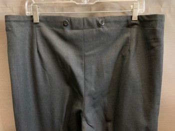 Mens, Pants 1890s-1910s, MTO, Charcoal Gray, Wool, Solid, 38/27+, Gabardine, Flat Front, 2 Pckts, Suspender Buttons on Outside