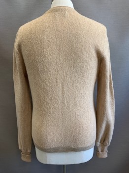 Mens, Sweater, PENDLETON, Beige, Wool, L, Knit, V-neck, Single Breasted, 6 Buttons, Long Sleeves, 2 Pockets