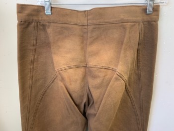 Mens, Historical Fiction Pants, N/L, Tan Brown, Cotton, Mottled, 32/31, Button Fly, Top Stitch Along Crotch & Butt, Raw Edge Hem with Adjustable Button Tab, Aged/Distressed,