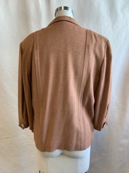 Womens, Jacket, NL, Lt Brown, Cotton, Text, B: 36, Shawl Lapel, Double Breasted, Faux Tab & Buttons on Front, Tab & Buttons on Cuffs, Open Front