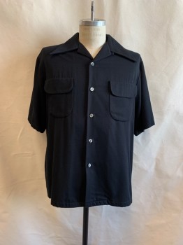 Mens, Casual Shirt, CAD ZOOTS, Black, Cotton, Solid, M, Pointed C.A., Button Front, S/S, 2 Pockets