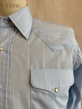 Mens, Western, FLYING R RANCH WEAR, Lt Blue, White, Poly/Cotton, Stripes, 33, 15.5, C.A., Snap Front, L/S, 2 Pockets with 1 Snap, 4 Snap Cuffs