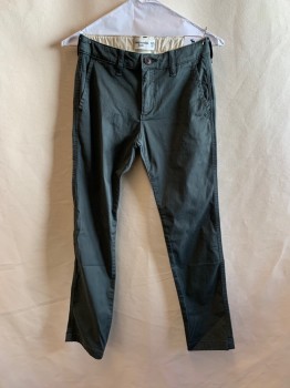 Childrens, Pants, ABERCROMBIE & FITCH, Moss Green, Cotton, Elastane, Solid, 11/12, 4 Pockets, Zip Fly, Button Closure, Belt Loops