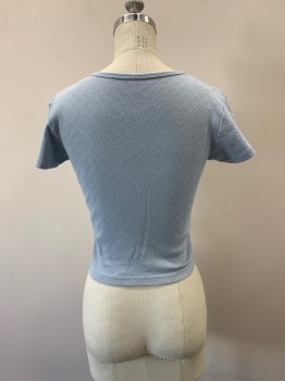 BRANDY MELVILLE, Baby Blue, Cotton, Solid, Hearts, CN, S/S, Small Holes Shaped Into Hearts