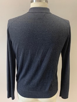 BANANA REPUBLIC, Charcoal Gray, Black, Silk, Cotton, Heathered, C.A., 3 Button Front with Placket, L/S, Black Border On Sleeves