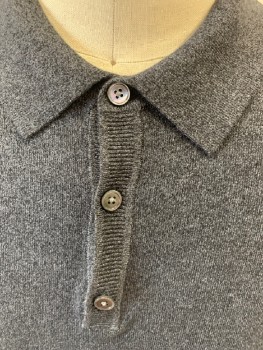 BANANA REPUBLIC, Charcoal Gray, Black, Silk, Cotton, Heathered, C.A., 3 Button Front with Placket, L/S, Black Border On Sleeves