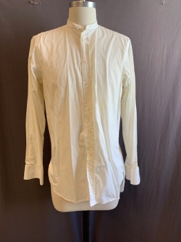 Mens, Shirt 1890s-1910s, MTO, White, Cotton, Solid, 33, 15.5, Band Collar, Button Front, L/S