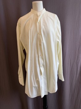 Mens, Shirt 1890s-1910s, MTO, Lt Yellow, Cotton, Solid, 33, 14.5, Band Collar, Button Front, L/S