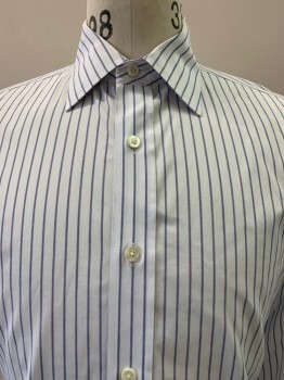 BANANA REPUBLIC, Blue, White, Cotton, Stripes - Vertical , L/S, Button Front, Collar Attached,