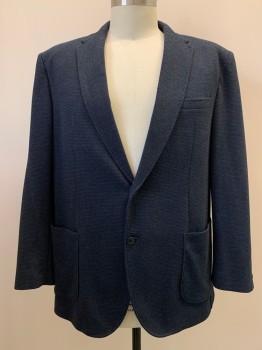 ROBERT BARAKETT, Navy Blue, Black, Wool, Polyester, Solid, 2 Buttons, Single Breasted, Notched Lapel, 3 Pockets