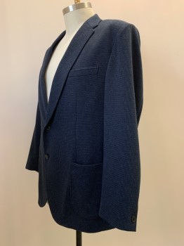 ROBERT BARAKETT, Navy Blue, Black, Wool, Polyester, Solid, 2 Buttons, Single Breasted, Notched Lapel, 3 Pockets