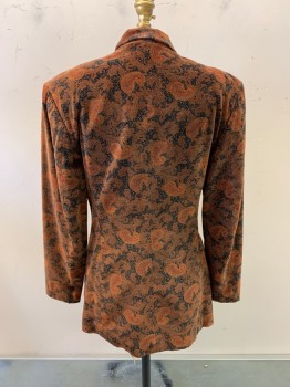 Womens, Blazer, TRAFFIC, Brown, Black, Burnt Orange, Cotton, Rayon, Paisley/Swirls, Spots , B: 34, Velvet, Padded Shoulders, Pointed Lapel, Single Breasted, Button Front, 3 Buttons, 1 Faux Pocket, 1 Pocket