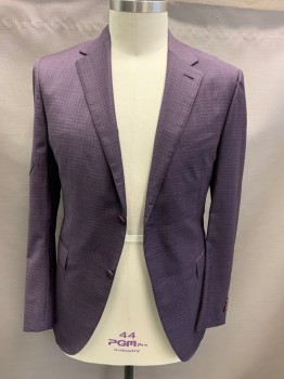 ZEGNA, Purple, Navy Blue, Wool, Silk, Plaid, Single Breasted, 2 Buttons,  Notched Lapel, 3 Pockets, 2 Back Vents,