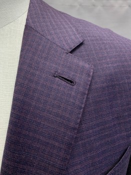 ZEGNA, Purple, Navy Blue, Wool, Silk, Plaid, Single Breasted, 2 Buttons,  Notched Lapel, 3 Pockets, 2 Back Vents,