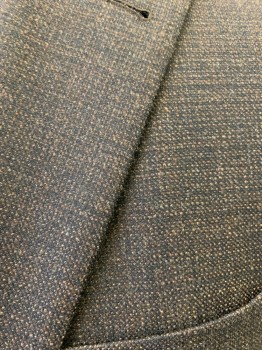 PROSSIMO, Black, Brown, Wool, Basket Weave, Single Breasted, Notched Lapel, 2 Buttons,  2 Flap Pocket, Dbl. Back Vents