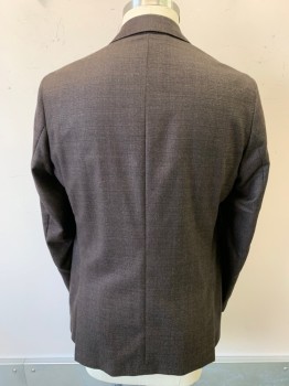 PROSSIMO, Black, Brown, Wool, Basket Weave, Single Breasted, Notched Lapel, 2 Buttons,  2 Flap Pocket, Dbl. Back Vents
