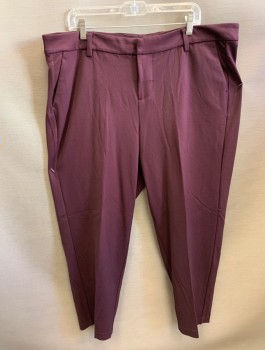 LIVERPOOL, Red Burgundy, Rayon, Nylon, Solid, Ponte Knit, Skinny Leg, Mid Rise, Zip Fly, 4 Pockets, Belt Loops