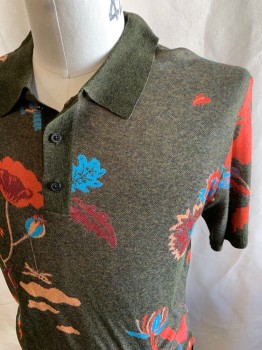 SCOTCH AND SODA, Dk Umber Brn, Multi-color, Viscose, Polyester, Novelty Pattern, S/S, 3 Buttons, Surrealist Pattern, Black Plastic Buttons