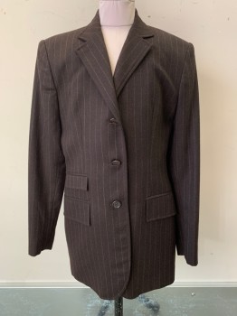 Ralph Lauren, Dk Brown, Brown, Wool, Stripes - Pin, 3 Buttons, Single Breasted, Notched Lapel,