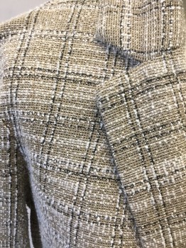 MAX STUDIO, Lt Brown, White, Navy Blue, Polyester, Cotton, Tweed, Plaid-  Windowpane, Single Breasted, C.A., Notched Lapel, 1 Bttn, 2 Pckts, L/S,