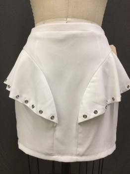 FOREIGN EXCHANGE, White, Silver, Polyester, Solid, Zip Back, Hip Ruffle, with Grommets For Decoration, Lined