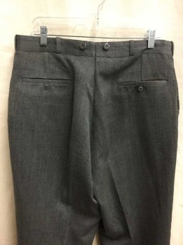Mens, Pants 1890s-1910s, NO LABEL, Heather Gray, Wool, Stripes - Diagonal , 27, 34, Flat Front, Suspender Buttons, Belt Loops, Cuffed Hem, Side Pockets, Back Welt Pockets with Buttons, Back Waistband Seam Splitting