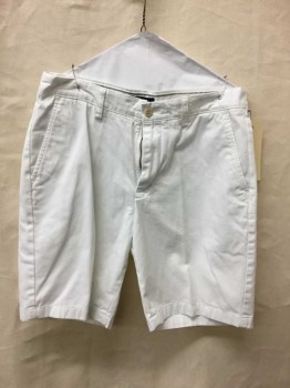 NAUTICA, White, Cotton, Solid, Flat Front, Zip Fly