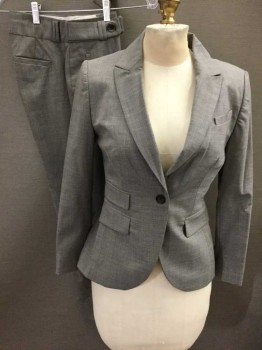 BANANA REPUBLIC, Lt Gray, Wool, Solid, Single Breasted, 1 Button, 4 Pockets, Collar Attached,  Notched Lapel,
