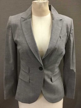 Womens, Suit, Jacket, BANANA REPUBLIC, Lt Gray, Wool, Solid, 0 P, Single Breasted, 1 Button, 4 Pockets, Collar Attached,  Notched Lapel,