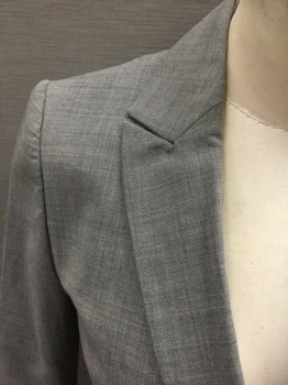 Womens, Suit, Jacket, BANANA REPUBLIC, Lt Gray, Wool, Solid, 0 P, Single Breasted, 1 Button, 4 Pockets, Collar Attached,  Notched Lapel,