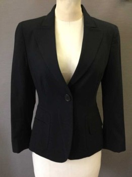 AKRIS PUNTO, Black, Wool, Solid, Single Breasted, Peaked Lapel, 2 Buttons,  2 Flap Pockets,