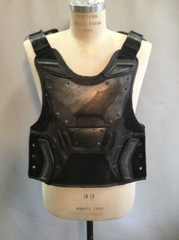Mens, Vest, STRYKER, Black, Polyester, Metallic/Metal, L/XL, Armor Plated Vest, Buckle Shoulder Straps, Grommeted Sides (no Laces)