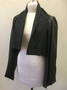 Womens, Sci-Fi/Fantasy Jacket, GRAI, Black, Cotton, Leather, Solid, S, Ribbed Cotton Body, with Leather Long Sleeves, Shawl Lapel, Cropped Length, No Closures, Very Boxy/Wide Fit, Self Attached Leather Ties at Back Near Armpits, Silver Bull Ring with Grommets at Center Back Shoulders, High End/Designer